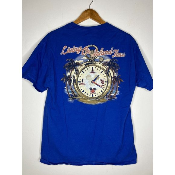 Disney Men's Large Blue Mickey Mouse Living on Island Time Stopwatch T-Shirt - Picture 4 of 7